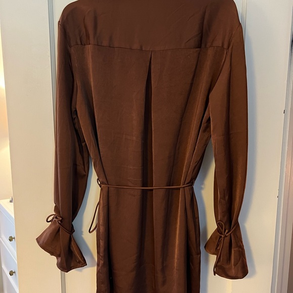 Long Sleeve Chocolate Mini Silk Dress - Picture 5 of 5